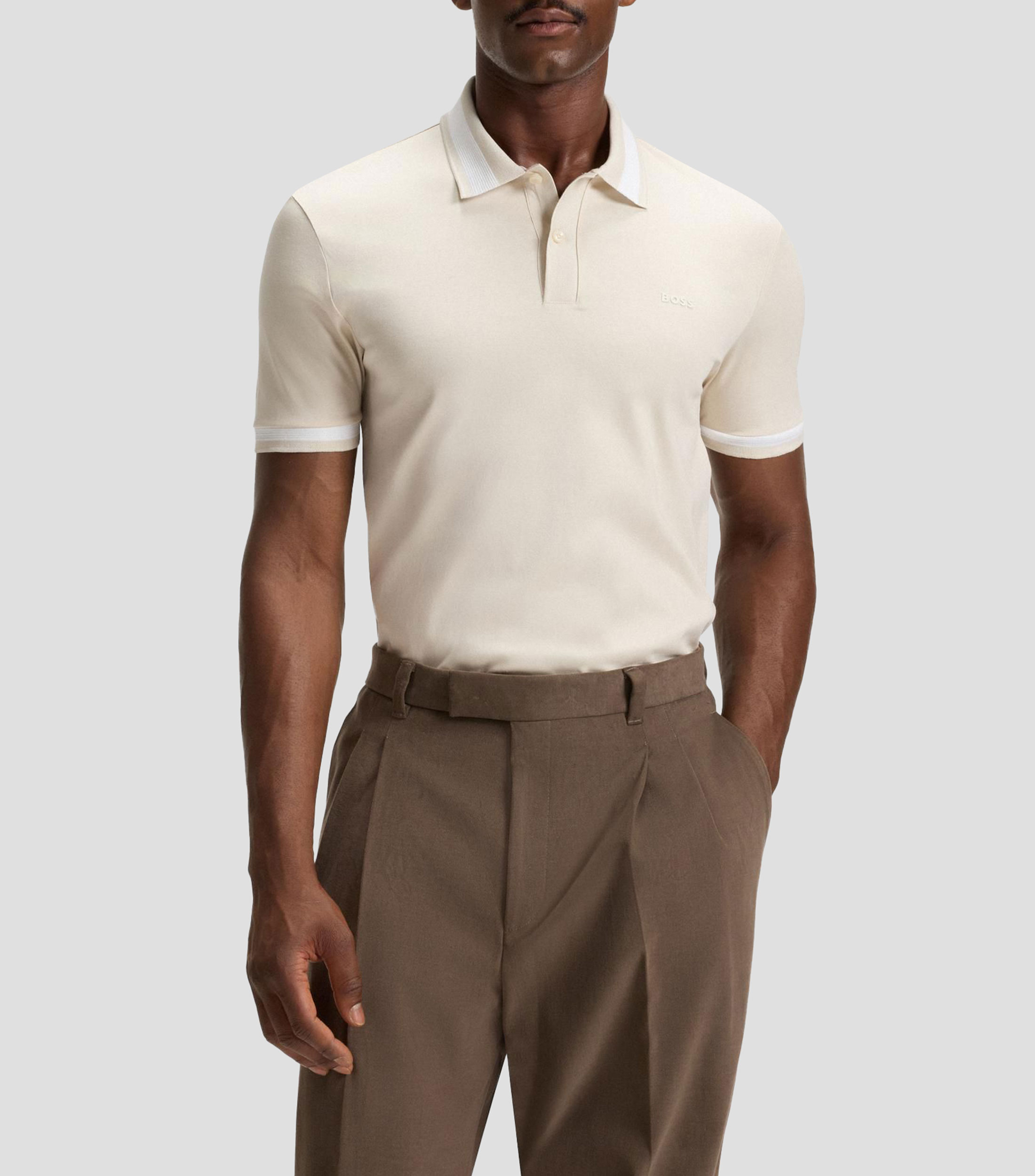Playera tipo polo slim fit de algodón mercerizado con detalles estructurados Hombre